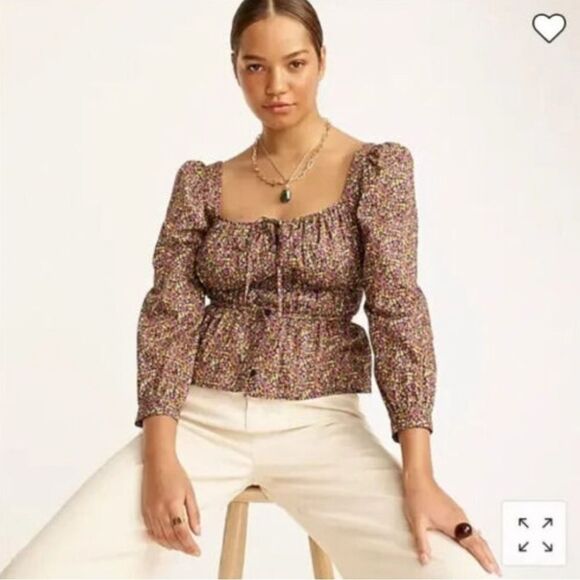 J. Crew Multicolor Floral Puff Sleeve Blouse - Picture 1 of 5